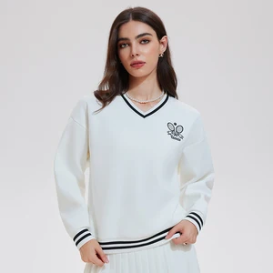 Wholesale Casual Women Sport Wear Loose Long Sleeve Ladies Grm Fitness Tennis V Neck Pullovers Customized Sweatshirts