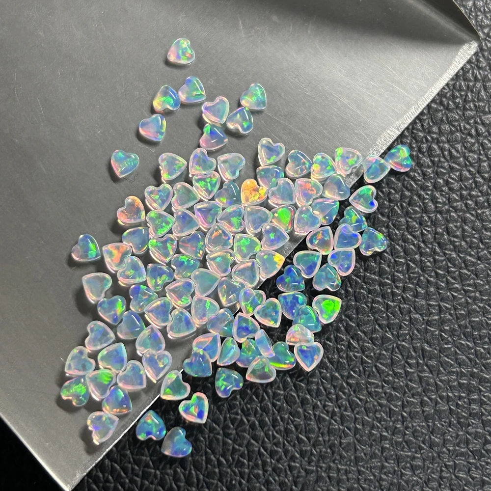 Small Size OP534 Flat Bottom Opal Heart Cabochon 4mm Heart Shape Synthetic  Opal Stone