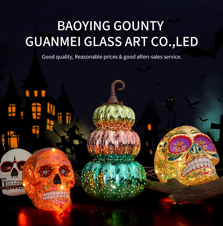 Hot Selling  Glass Made Witch with Pumpkin Head Glass Halloween Night Light Figurine details