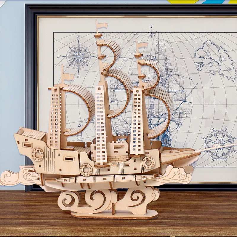 3D Laser Cut Assemble Puzzle Educational Basswood Boat