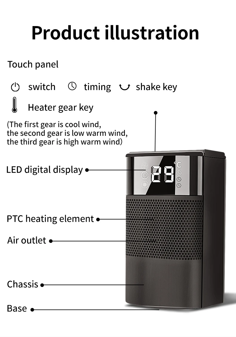 Best Selling Smart Home Small Electric Portable Personal Mini Room Ptc Warm Air Fan Warmer 8284