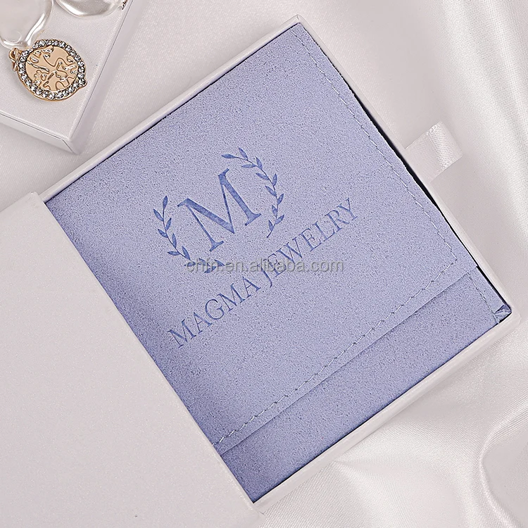 Customize Microfiber Fabric Envelop Small Luxury Jewelry Packaging Pouch Microfiber Bag With Enbossed