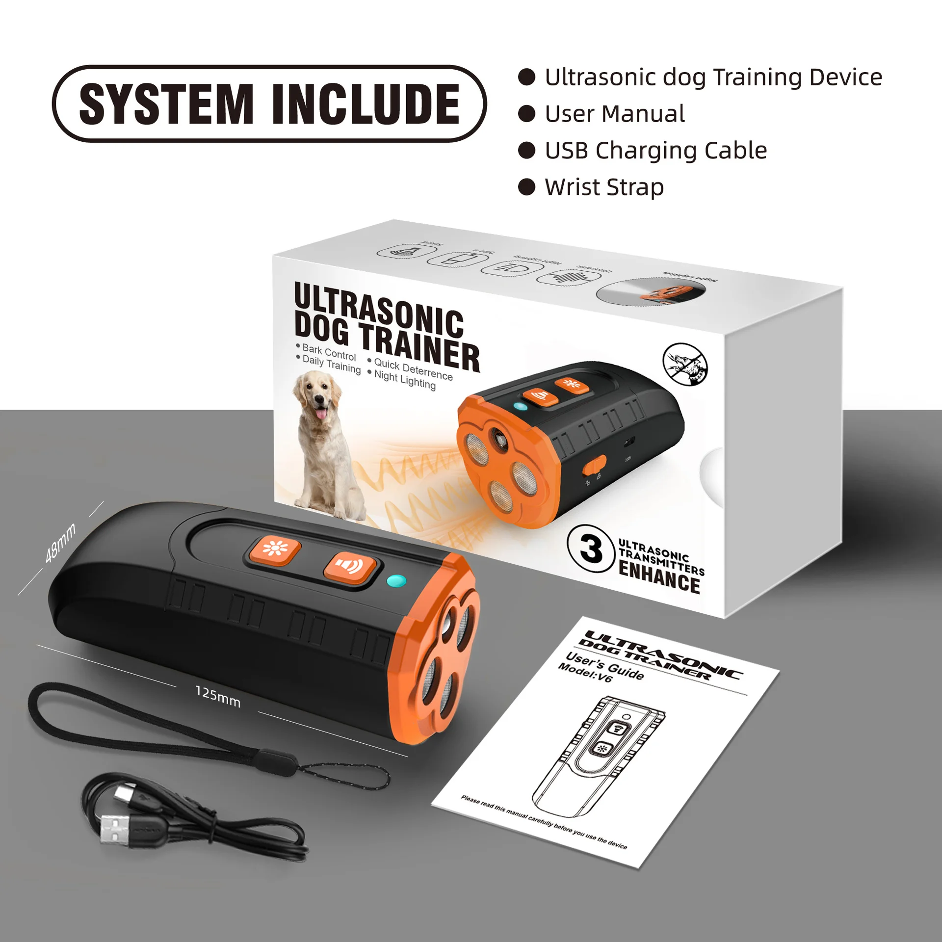 Handheld Ultrasonic Dog Trainer Repeller Pet Anti Barking Repeller Anti Barking Stop Bark Training Control Device With LED Light