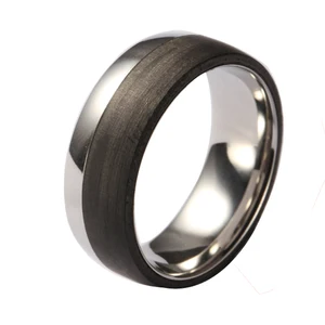 TIZTI Ring Stainless Steel Titanium Jewelry Carbon Fiber Inlay Ring 8MM Men's Tungsten Carbide Ring Wedding Band