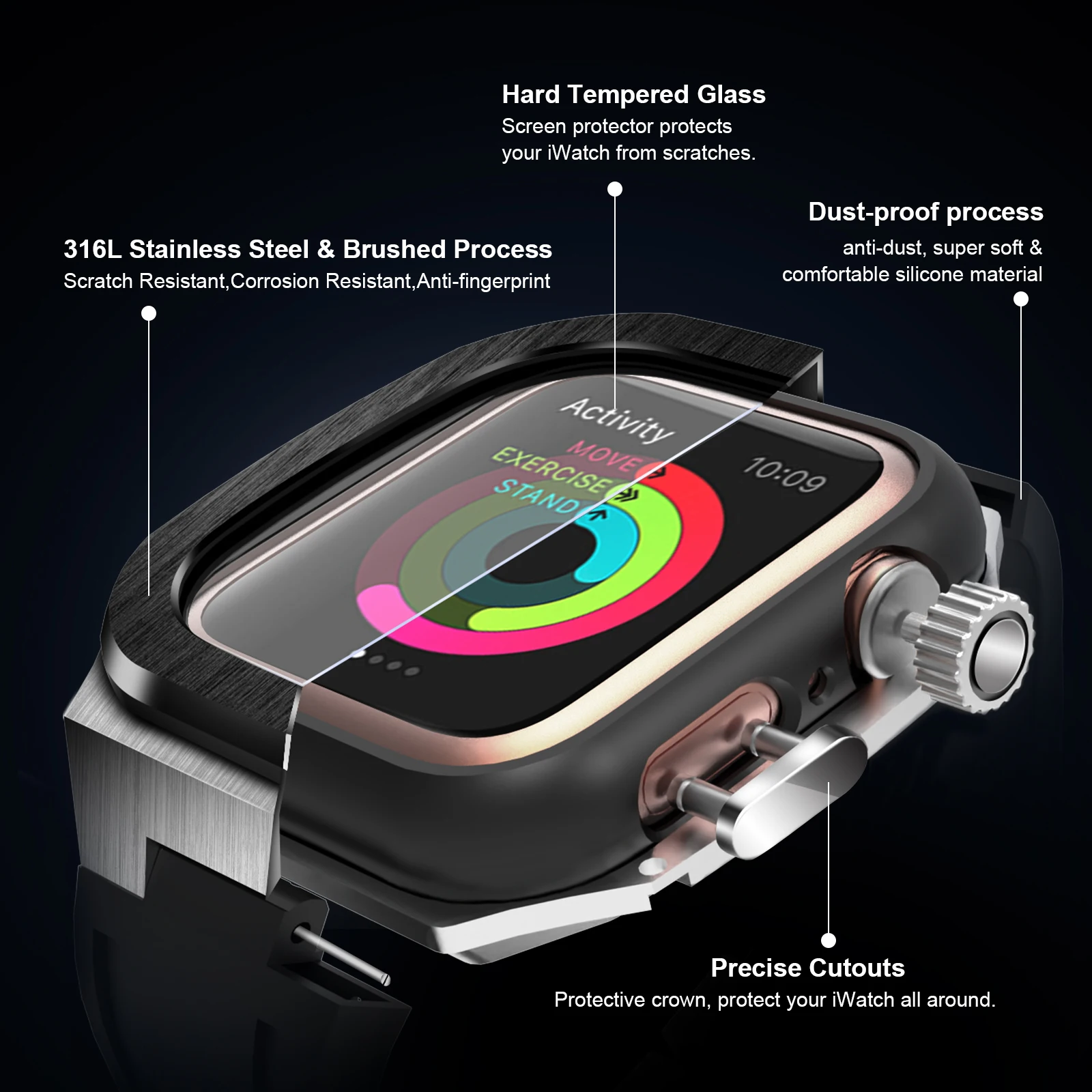 HUALIMEI Apple Watch ケース 45mm/44mm シルバー