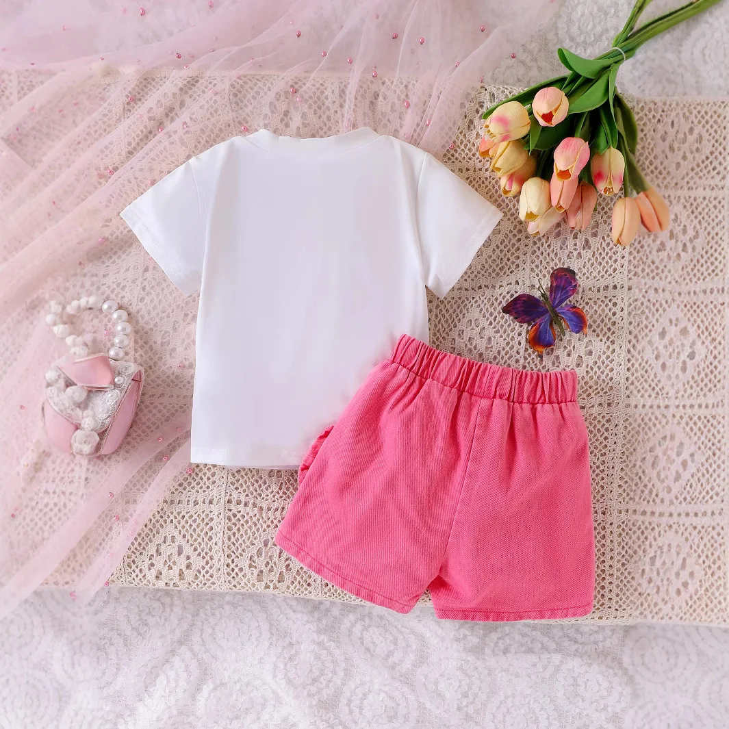 Hot Selling Europe America Cute Girl's Set Baby Clothes Short Sleeved Bow  T-shirt Pants Skirt