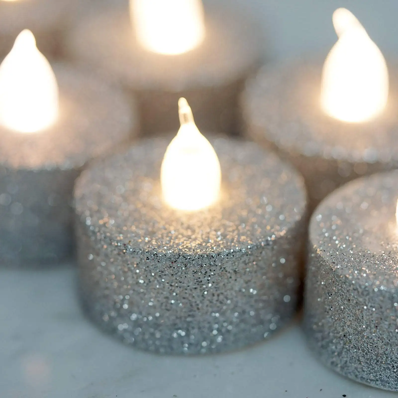 silver glitter tea lights