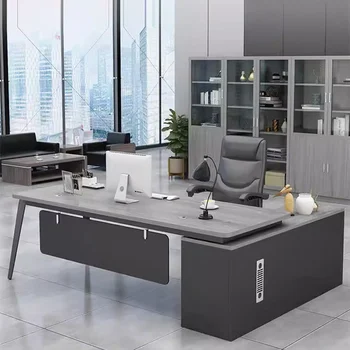 Simple Modern Office Desk Chair Combination Single Executive Boss Table with Panel Wood Style for Manager's Workspace