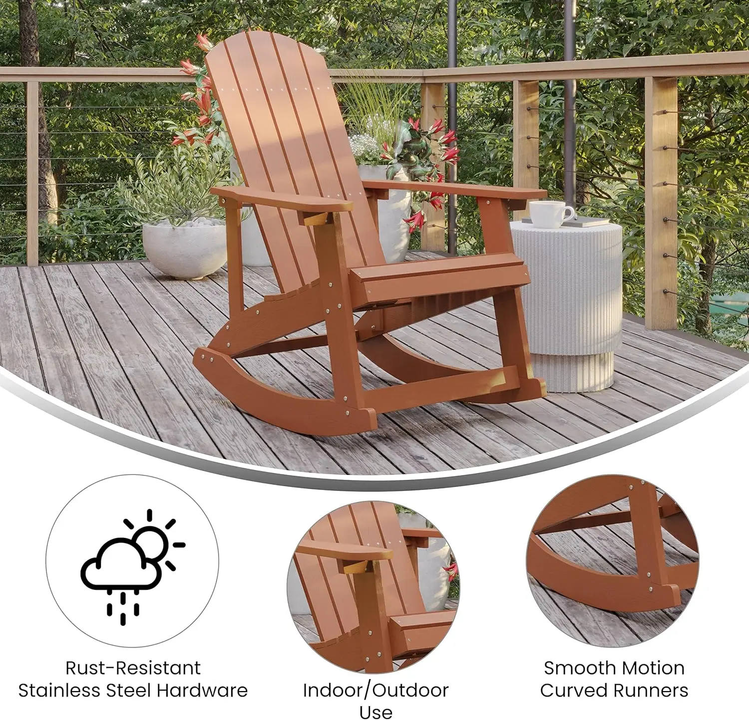 Yangtek Adirondack Rocking Chair,Hdps Poly Resin Wood Adirondack