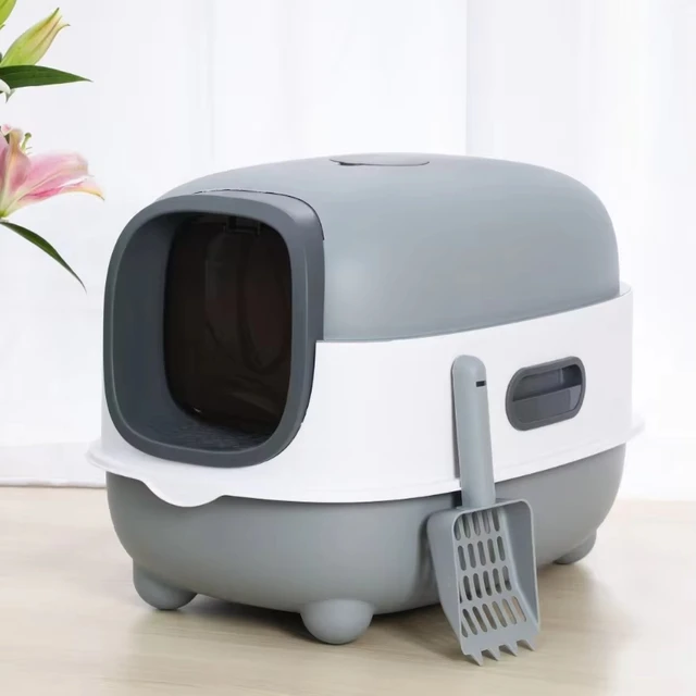 Large Detachable Cat Toilet Enclosed Litter Box PP Plastic Cat Litter Cleaning Tool