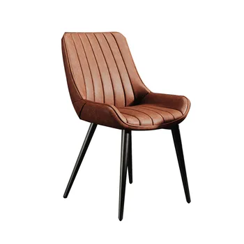 HANYEE Modern Italian Wholesale Home Cafe Leather Brown Dining Chair With Metal Leg