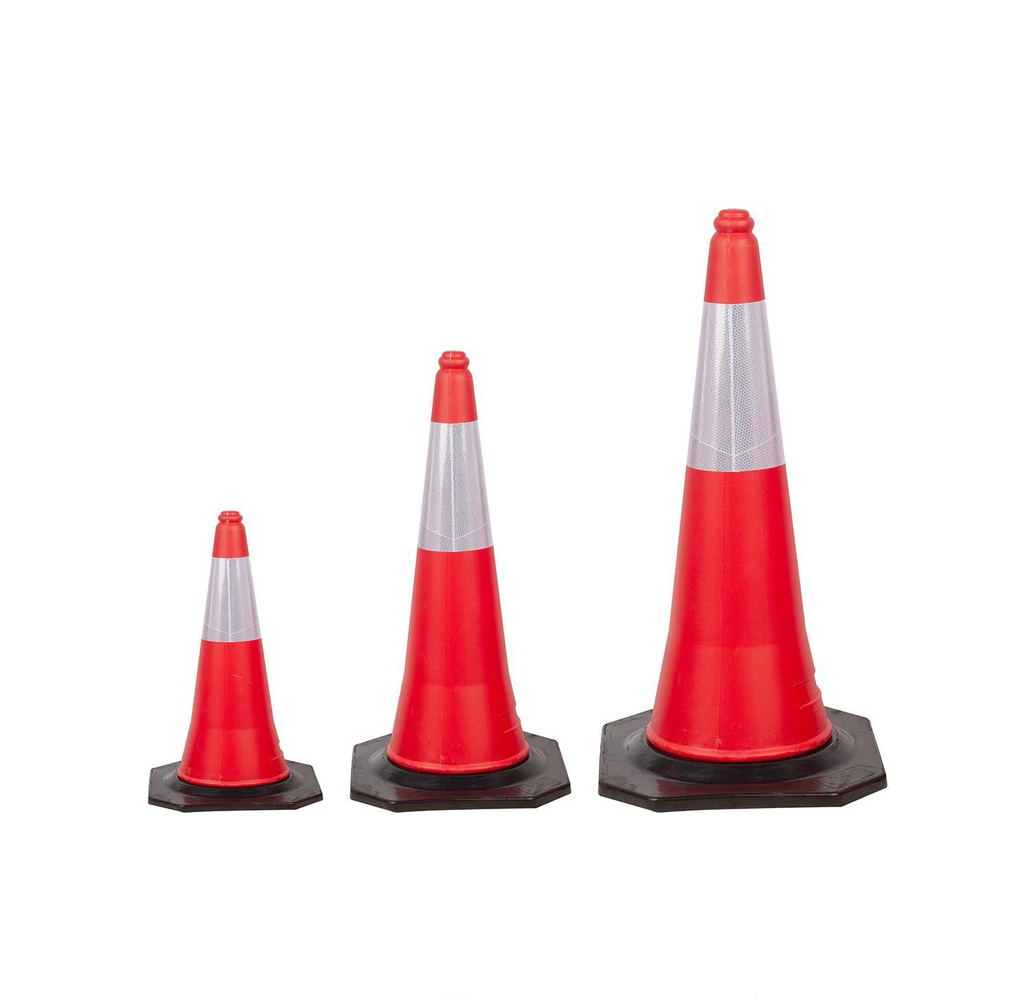 Fabrikpreis Verkehrskonus 1000 mm Höhe 1*320 mm reflektierend Sicherheit PE mit Gummibasis schwarze Farbe Verkehrswarnprodukt