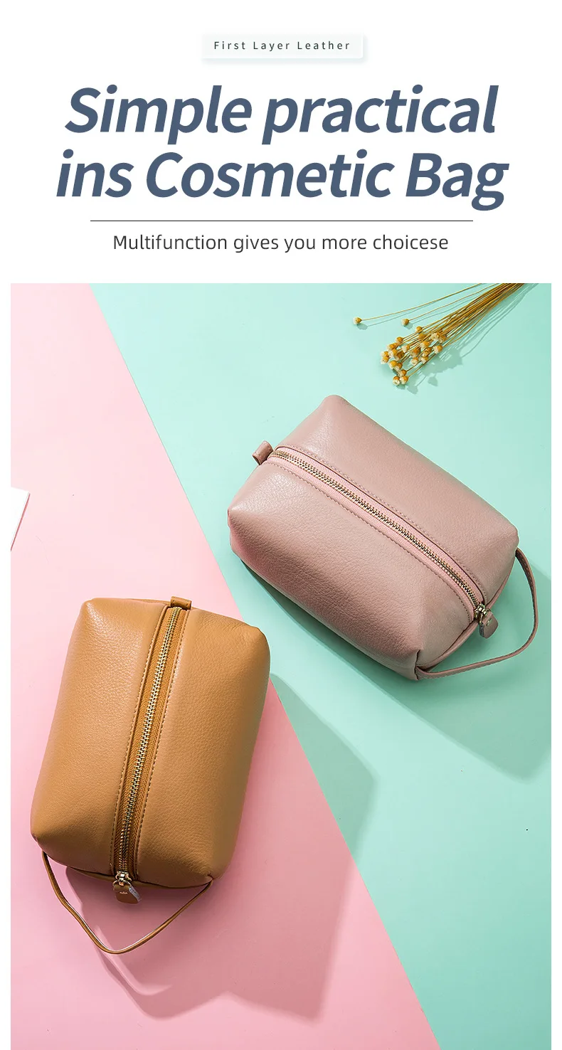 Genuine Leather Toiletry Bag Travel Dopp Kit Cowhide Cosmetic Bag For