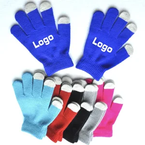 Custom Logo Print Adults Children Screen Touch Winter Knitted Magic Gloves Acrylic Warm Hand Protect Mittens Finger Phone Gloves