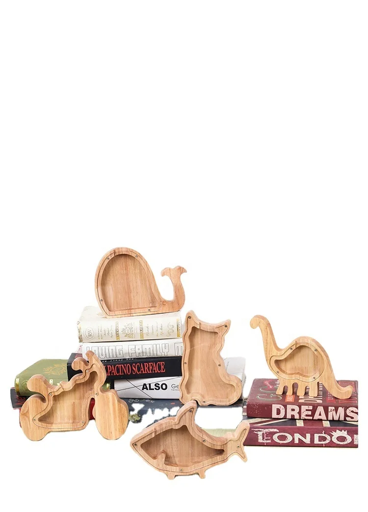 Деревянная копилка для монет, копилка для денег в форме животных, деревянная копилка