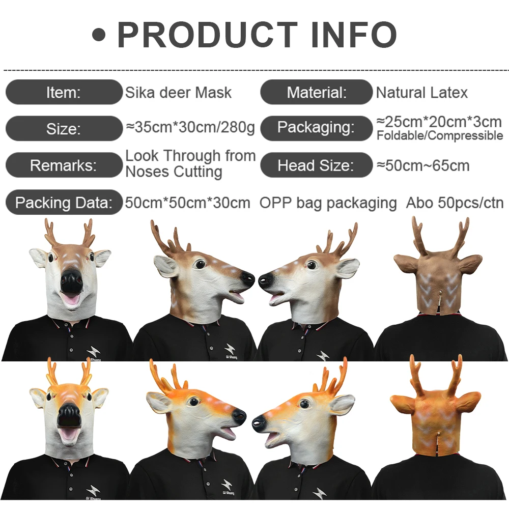 Cute Funny Spotted Deer Latex Mask Animal Head Cover Costume for Halloween  Masquerade Party Party Gathering Fun Toy Event Prop, image size:1000x1000