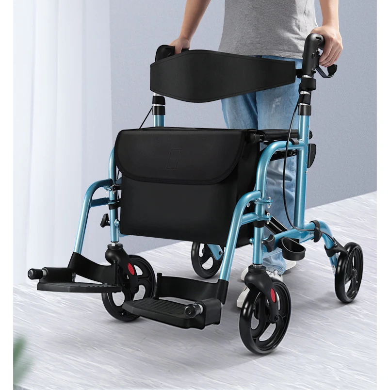 High Quality Hot Selling Aluminum frame Folding Portable Rollator Walker And Wheel Chair With Seat for elderly