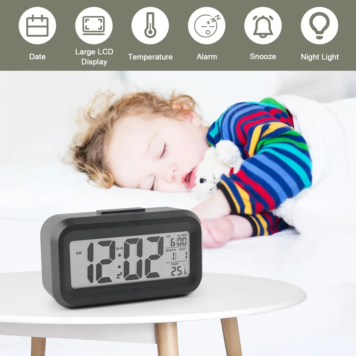 Cheap Prices Hot Sale Office Table Student Kids Time LCD Electronic Nightlight Digital Alarm Clock