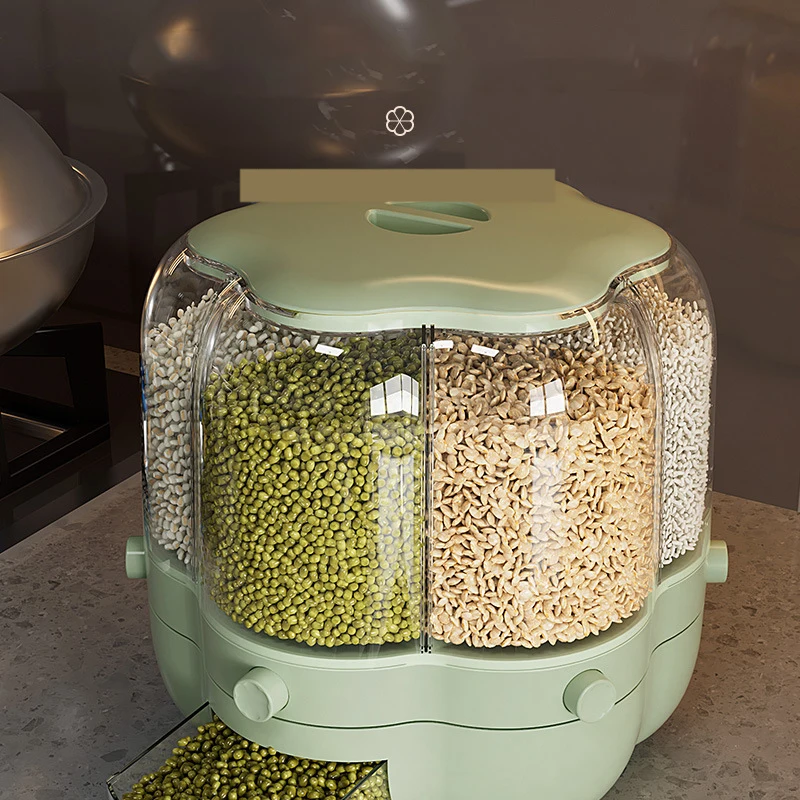 360 Degree Rotating Kitchen Plastic Food Storage Container Sealed Rice Dispenser