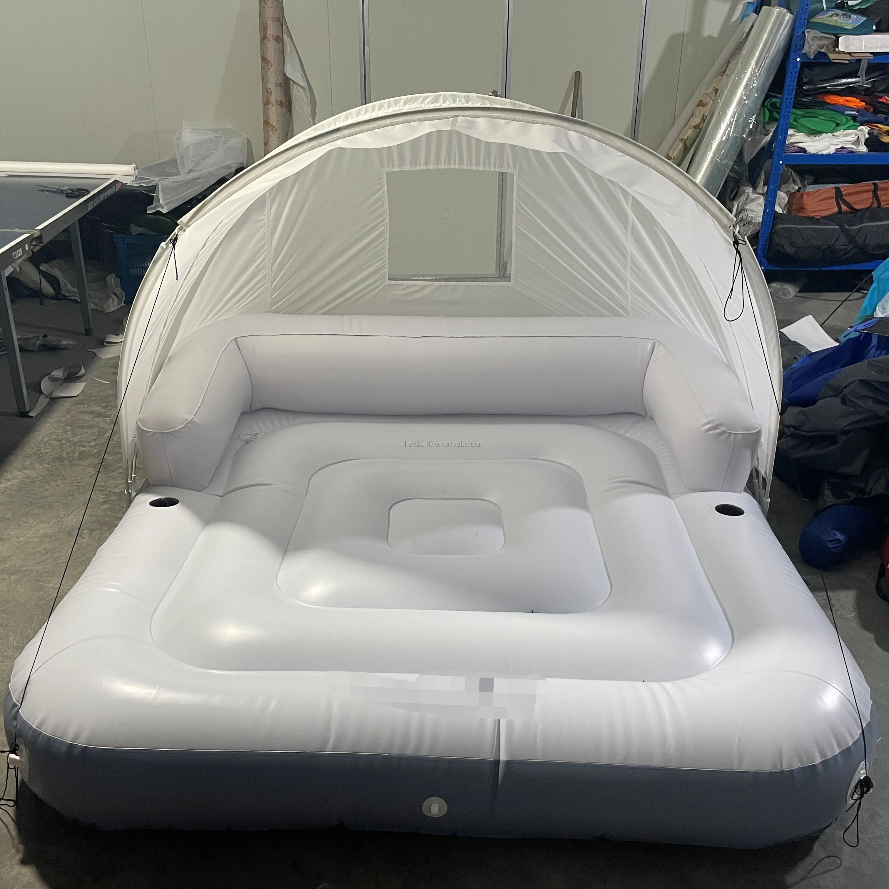 High Backrest Armrest Floating Inflatable Island Raft with Retractable Canopy