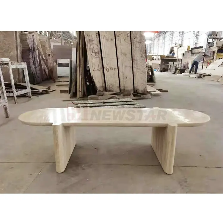 Designer Custom Narrow Long Low Tea Table Natural Stone Travertine Beige Marble Modern Coffee Table for Living Room Furniture