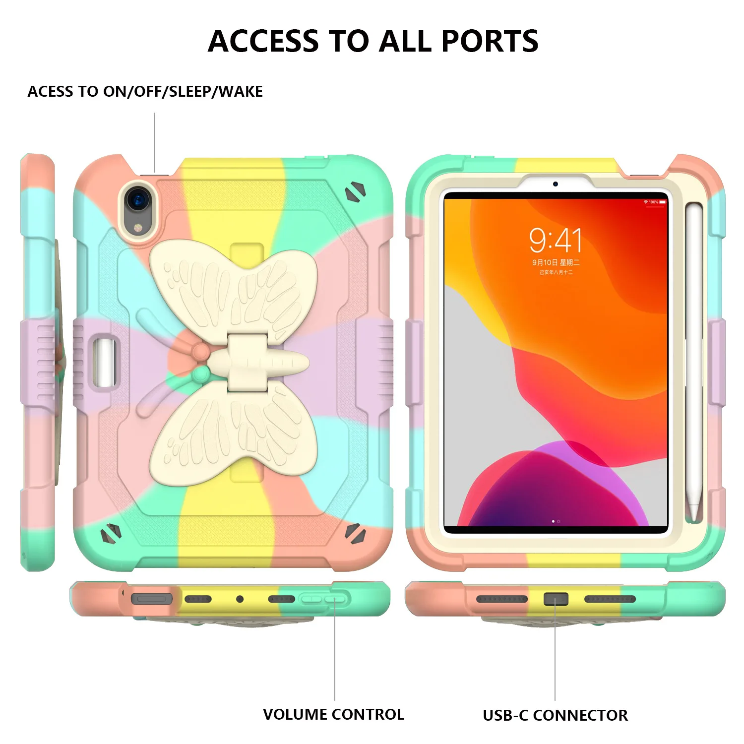 Heavy Duty Shockproof Protective Case for IPad Mini 6 2021 Lightweight Shockproof Handle Stand Rugged Cover