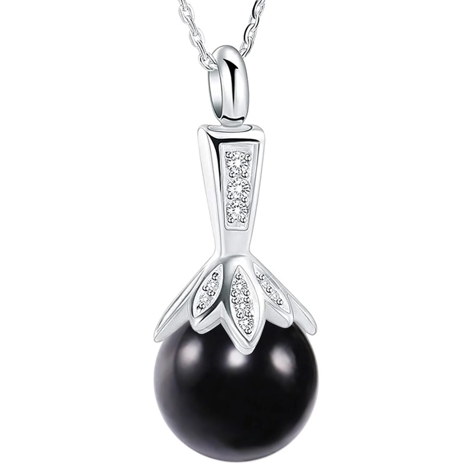 Fashion Elegant Pearl Pendant Necklace Cremation Urn Hold Ashes Keepsake Stainless Steel Memorial Jewelry Gift for Women Wife