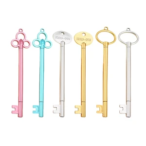 Custom Logo Retro Key Gel Ink Pen Novel Blue Student Writing Pen for Cute Learning Stationery Office Plastic Pens