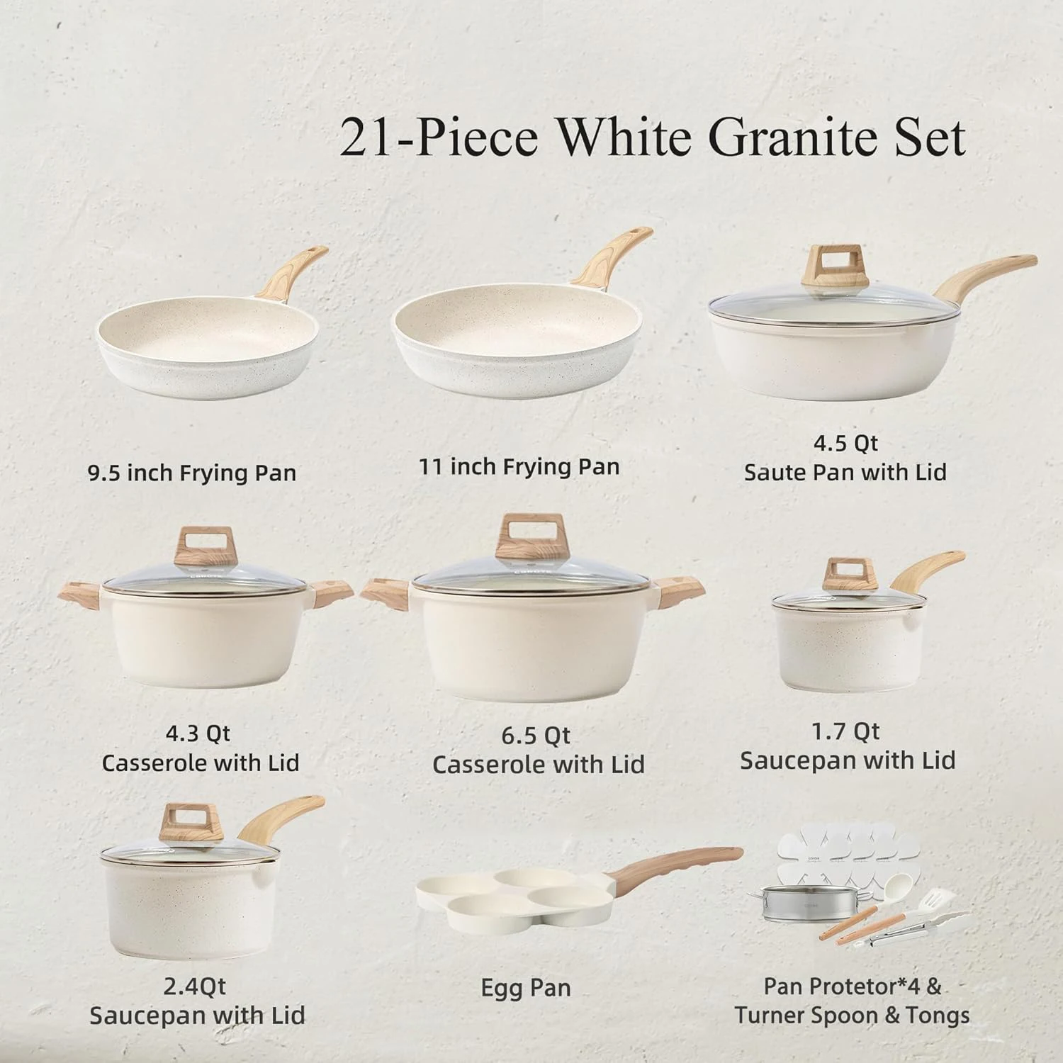 Hot Selling  Write Granite  Cookware Set Induction Bottom Pans Pots Nonstick Coating for Home Cooking
