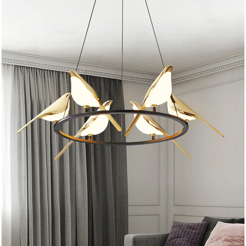 Modern Creative Desgin Simple Dining Room Hanging Led Chandelier Pendant Light With the Shape of Birds