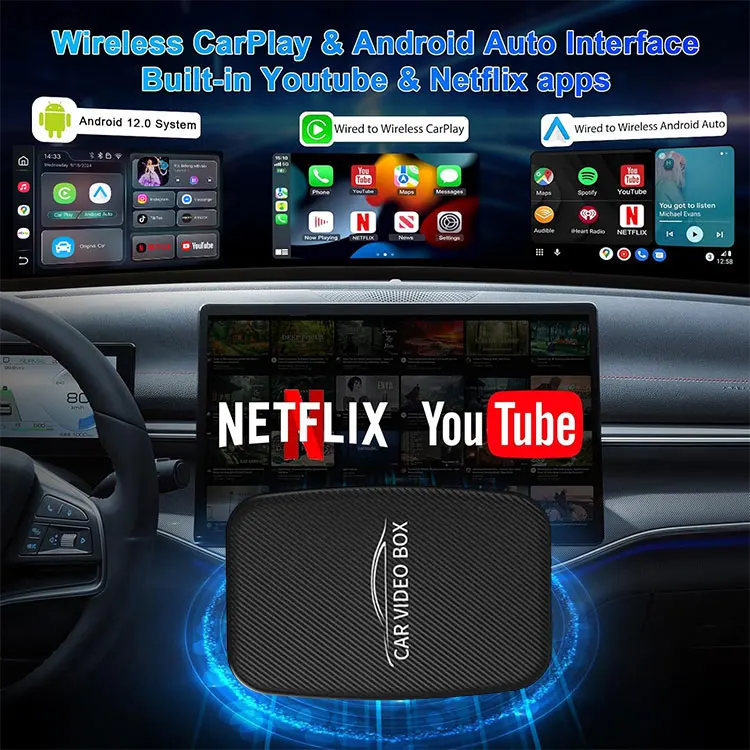Carplay AI Box - Wireless Android 12 Auto Adapter Smart Aibox