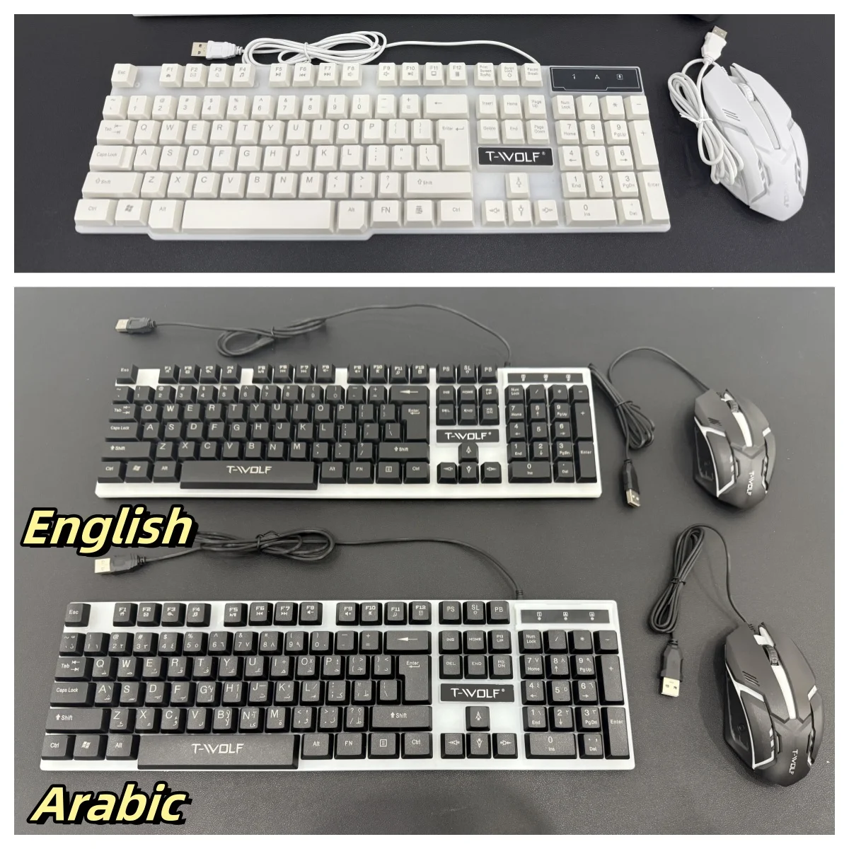 T-WOLF RGB Wired Gaming Keyboard and Mouse Combo Set - Glowing 104