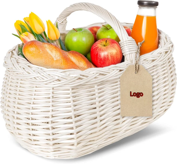 JY Creative Home Large Wicker Picnic Basket with Handle Shopping Basket Braided Holiday Empty Gift Willow Basket With Handle