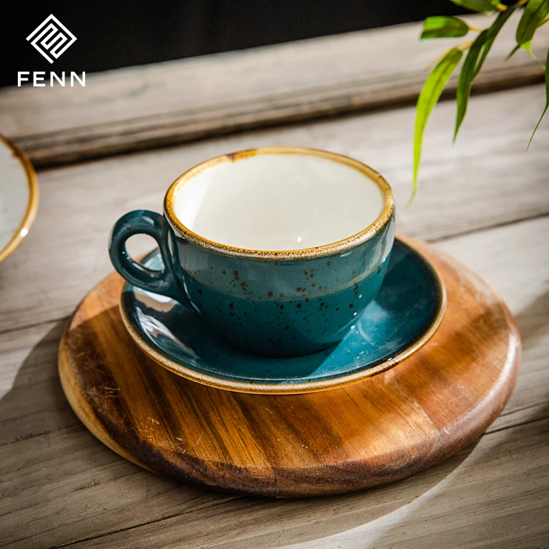 product fenn factory manufacture sale porcelain cappuccino cup tea cups wedding hotel speckled blue ceramic coffee cup with saucer-64