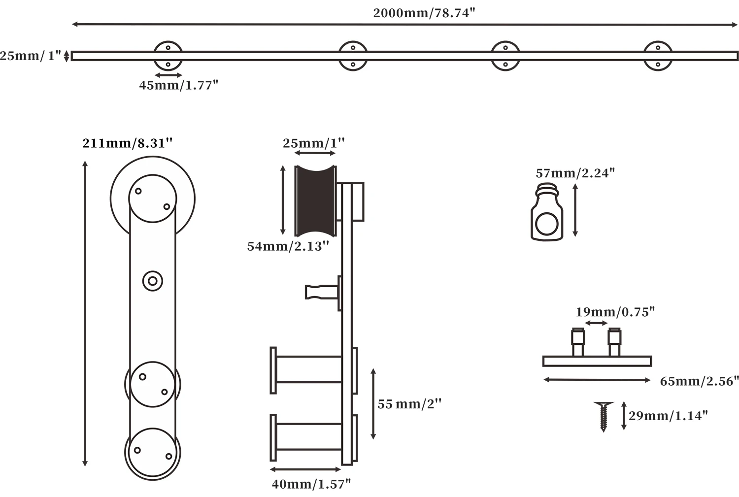 American Rustic Barn Door Lock Hardware Stainless Steel Bypass Sliding