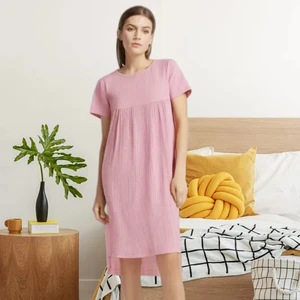 Women's Custom Cotton Summer Nightdress Solid Color Nightgown Crepe Plus Size Soft and Breathable Sleepwear