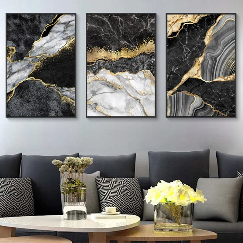 Framed Black And Gold Abstract Canvas Wall Art 125cm