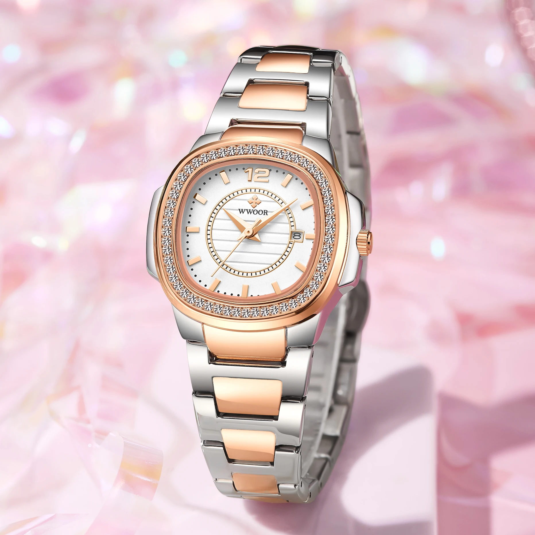 Rose Gold Montre Wwoor WWOOR 8874 Women Quartz Watch Luxury Date