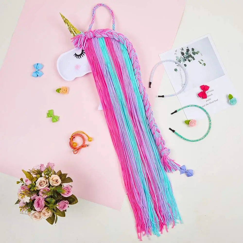 Support Pinces à Cheveux Licorne Mignonne - 2 Pièces Organisateur Avec Pompons Pour Filles Enfants - Décoration Murale Suspendue