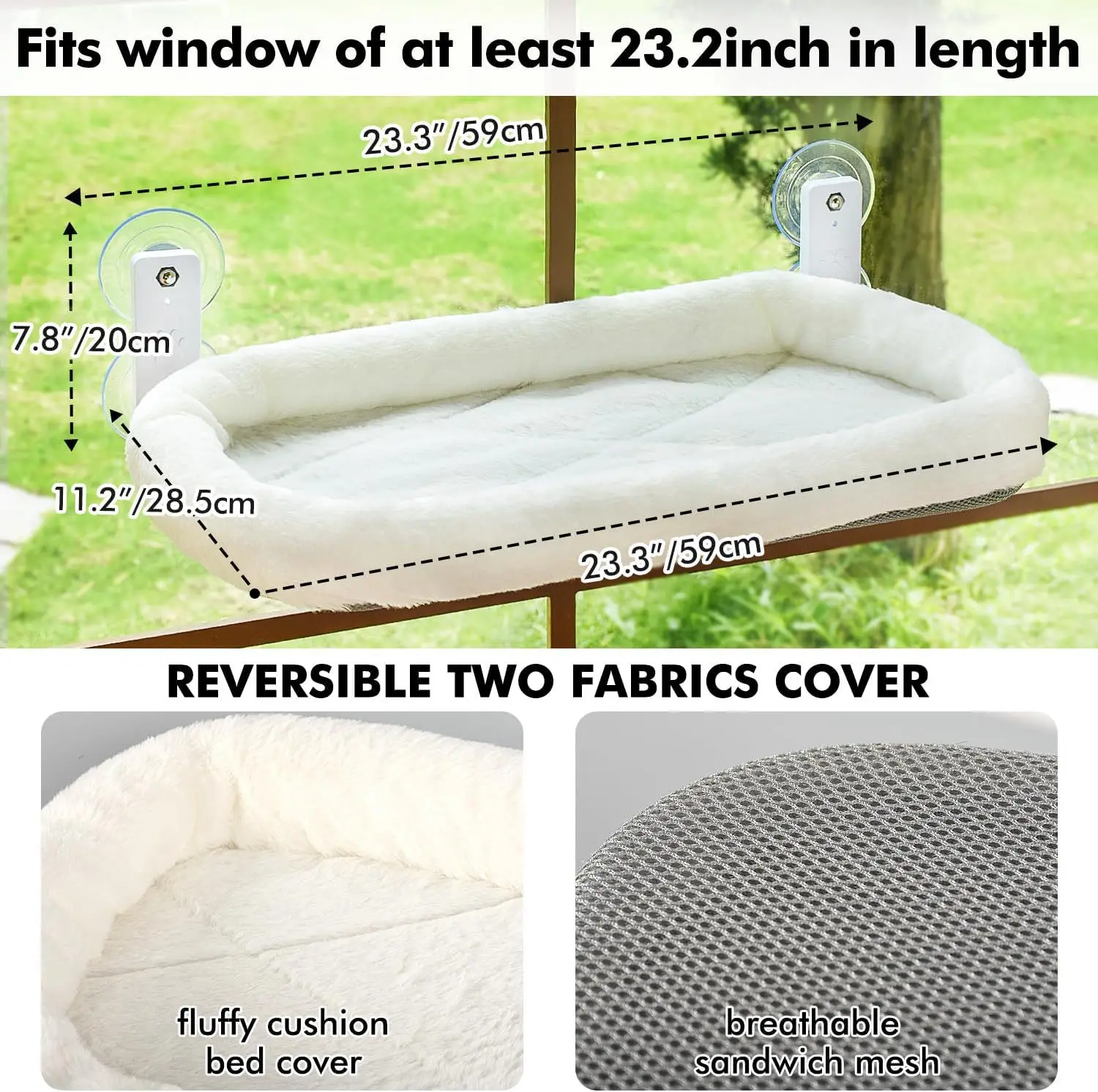 Hot Selling Fleece Bed with Foldable Strong Stainless Steel Frame Cat Window Hammock for Wall with 4 Strong Suction Cups