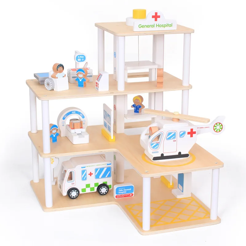 Hot Children's Early Education Play House Kids Role Play Game Simulation  Hospital Doll House Wooden Diy Doctor Toys Set for Girl - Main Image