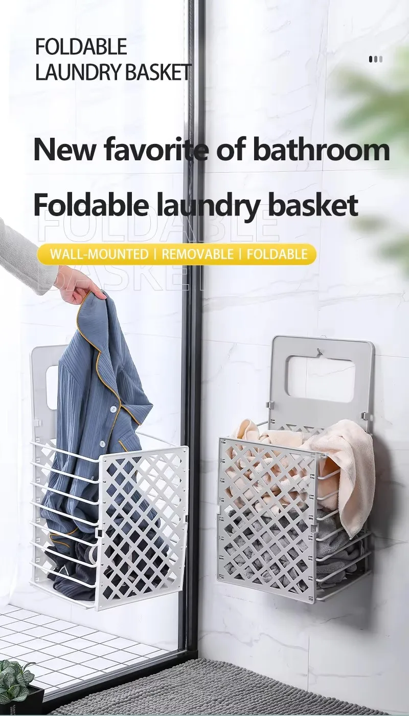 Top Seller Agile Collapsible Plastic Laundry Basket Wall Mounted Bathroom Washing Machine Storage Organizer factory