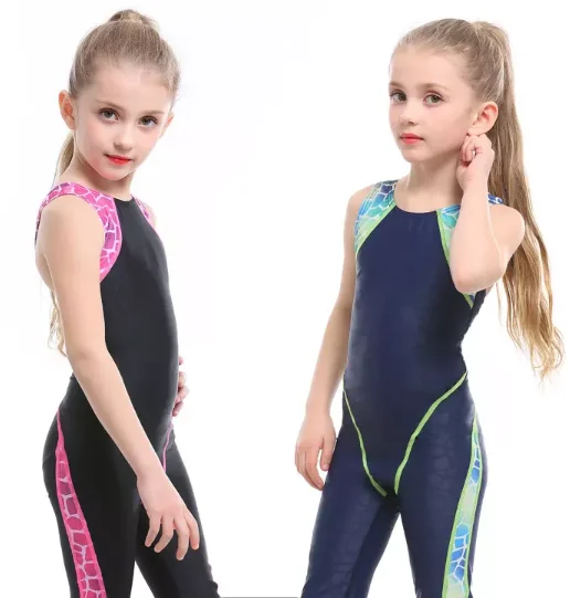 New Mid Leg Girls Cute One Piece Professional Training Swimsuit Little