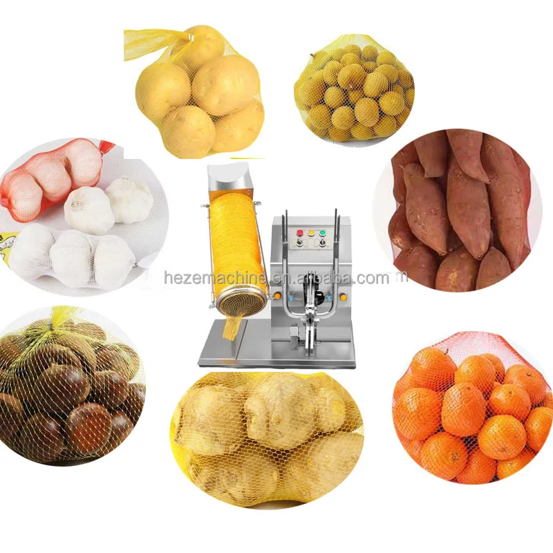 Sellador de bolsas de malla para frutas y verduras, máquina de embalaje,  ajo, cebolla, patata, bolsa de red, sellado, máquina de embalaje