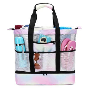 Custom Large Capacity Waterproof Cooler Tote Summer Women's Beach Bag Zipper Closure Polyester Lining Pool Use