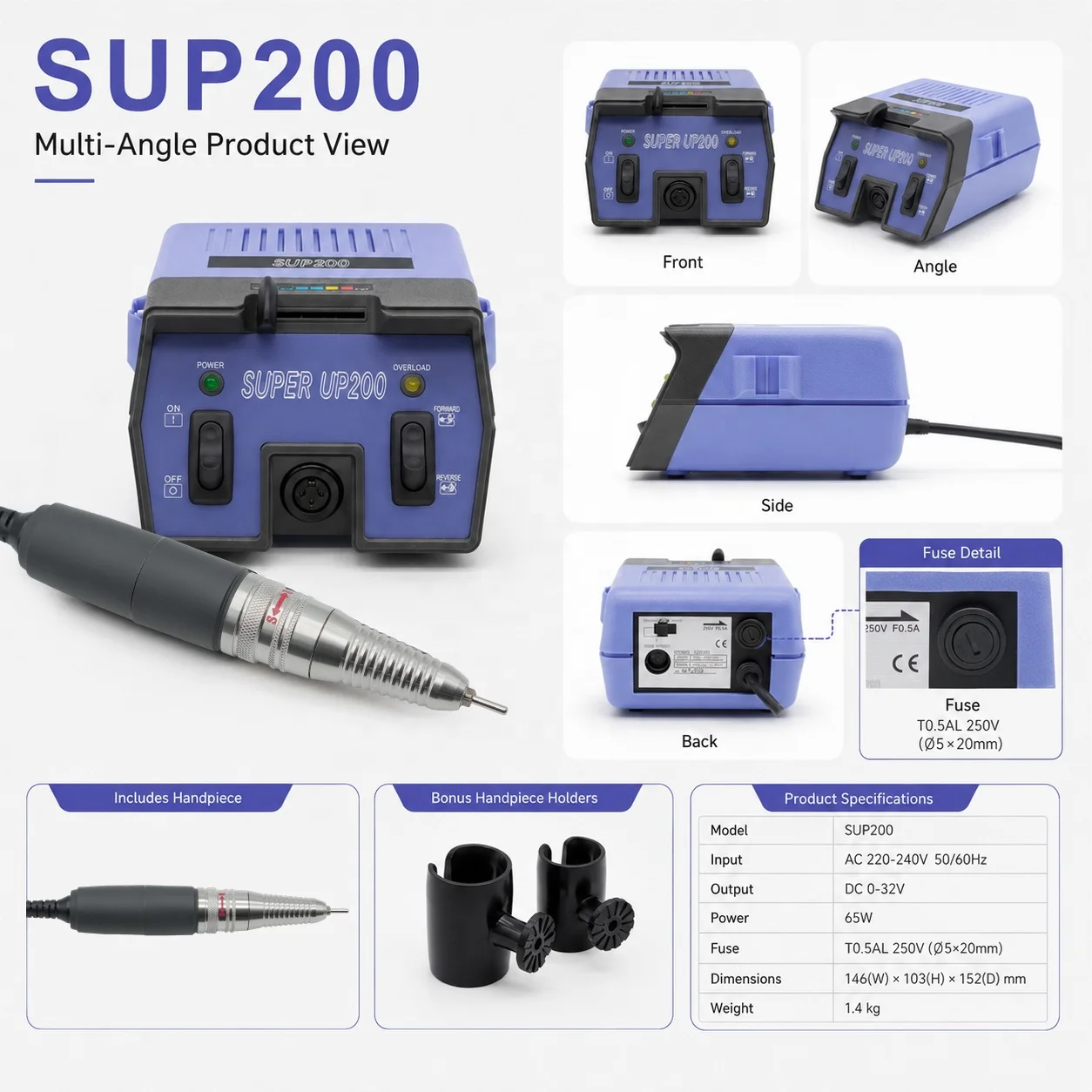 Purple AITEUrawa Original Replacement Brushed 25000rpm Micromotor G3 G5 UP200 Handpiece Nail Drill Machine UP200
