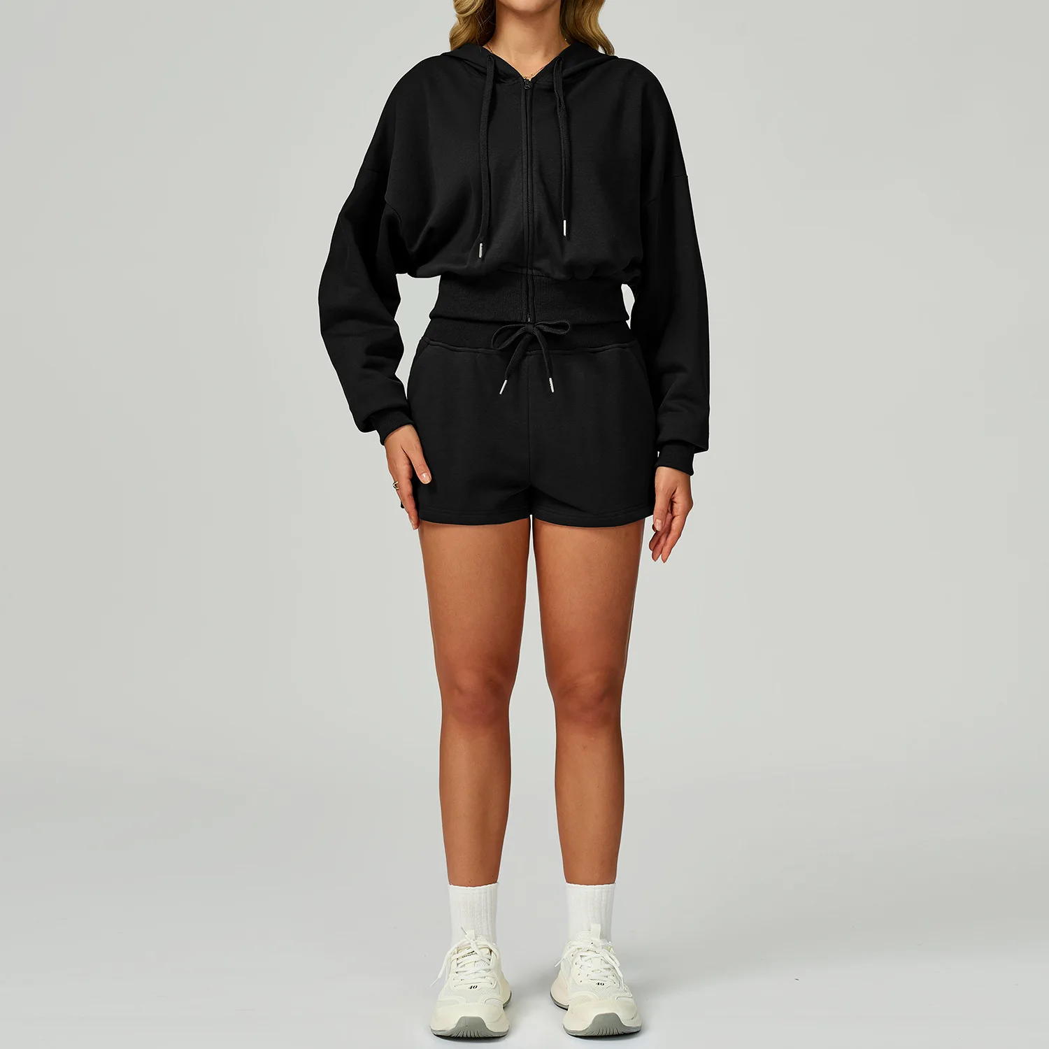 Autumn Winter Sports Sweatshirt Zipper Hooded Casual Loose Plus Size Elastic Waist Versa preview