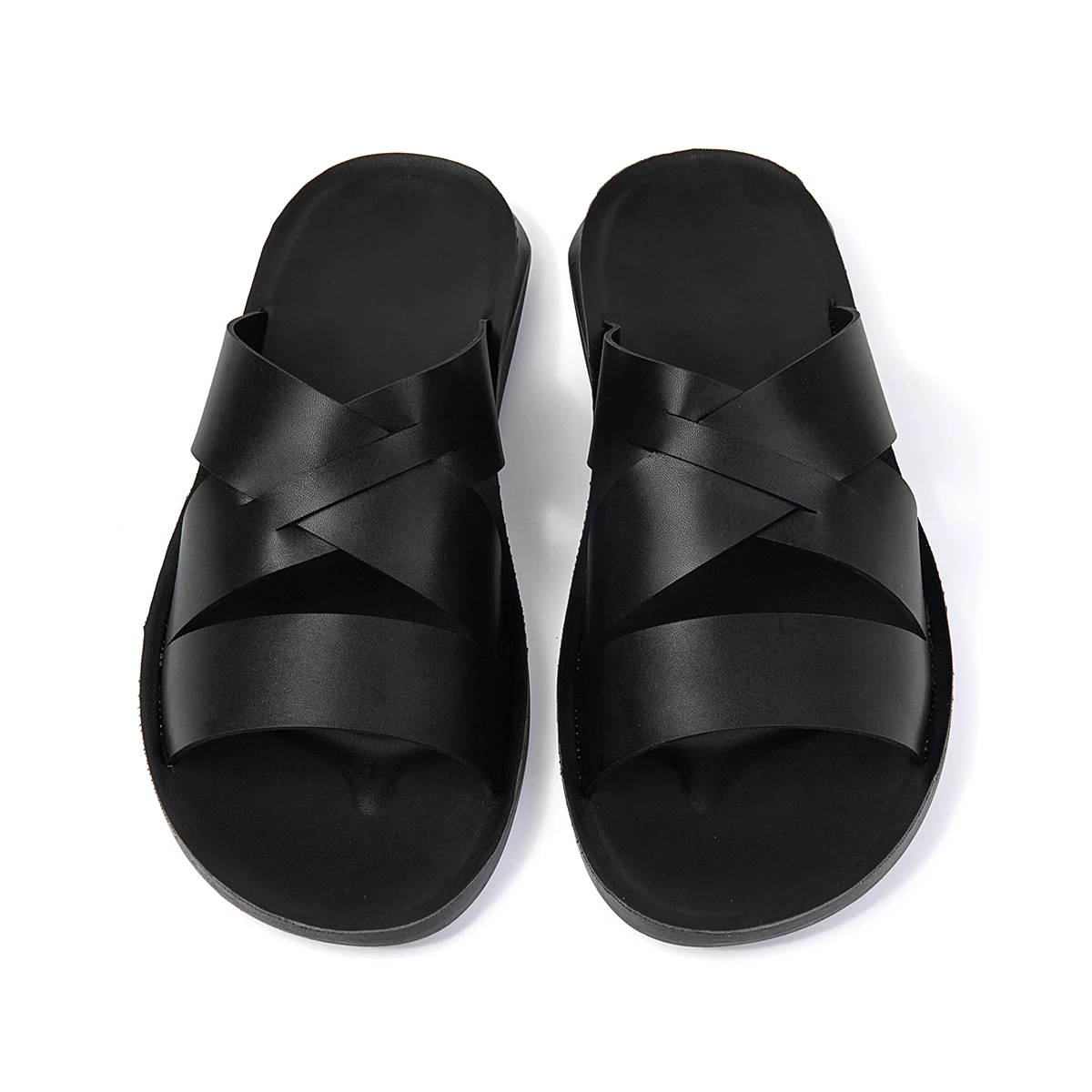 Men\'s Black Cross-Strap Slide Sandals - Casual Comfort Men main image 3