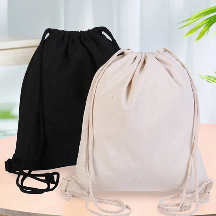 Custom Logo Drawstring Backpack Bag High Quality Eco Friendly Cotton Canvas Drawstring Bags