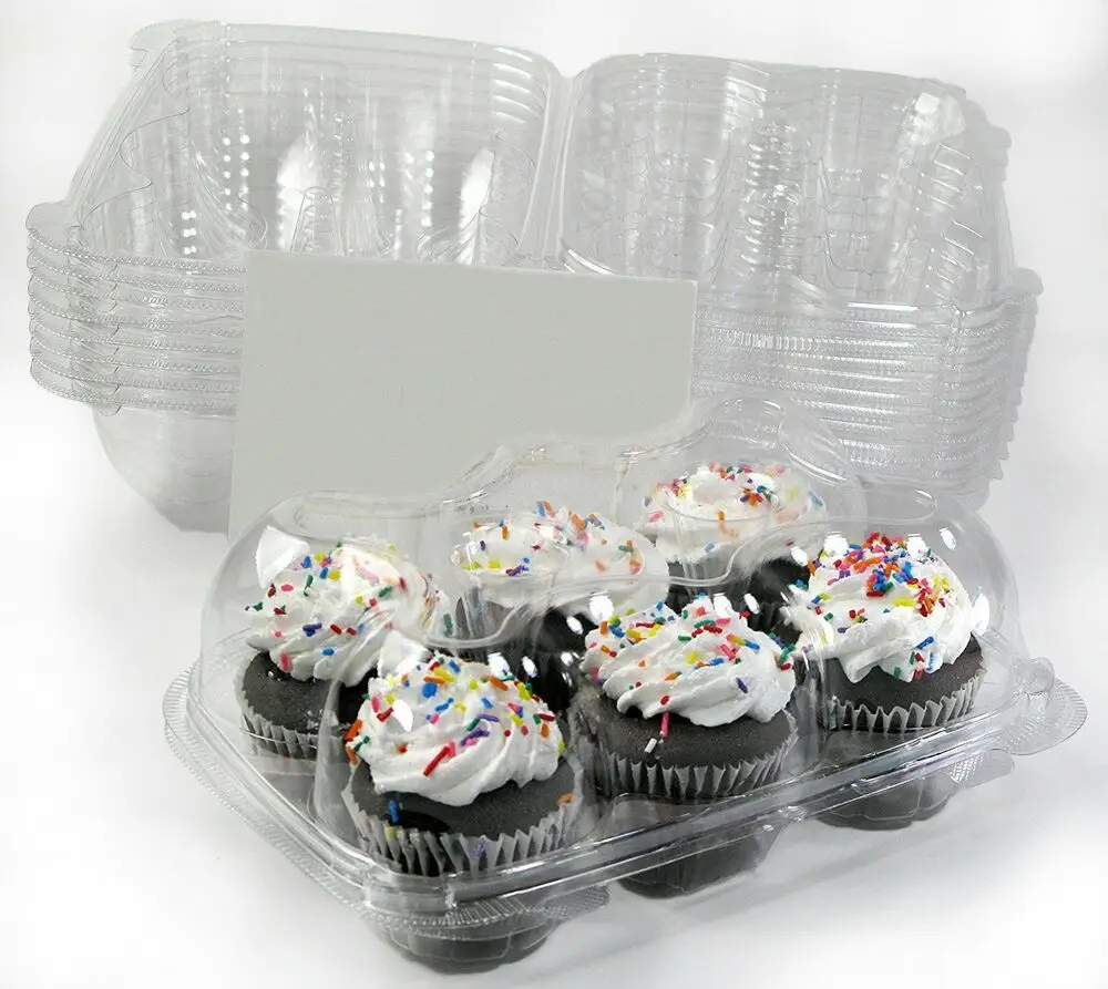 Clear Plastic 6 Compartment Muffin Containers - Disposable Cupcake